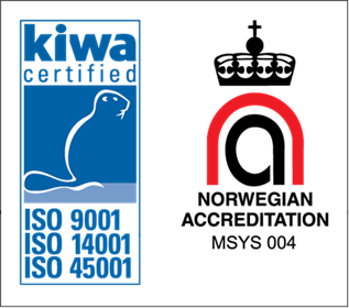 Kiwa, ISO 9001, ISO 14001, ISO 45001 and Norwegian Accreditation certifications